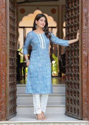 Blue cotton printed kurti 3