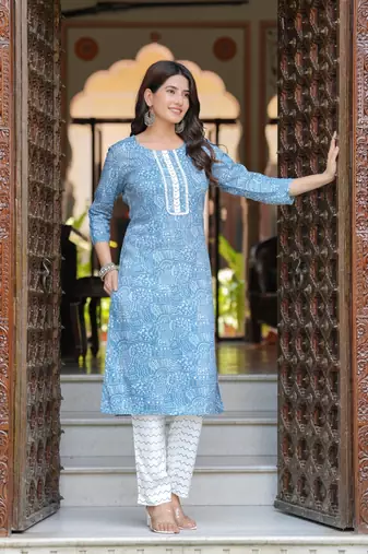 Blue cotton printed kurti