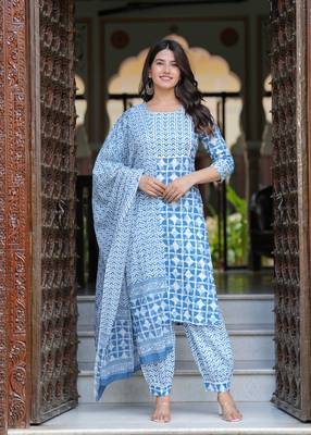 Blue cotton printed kurti 1