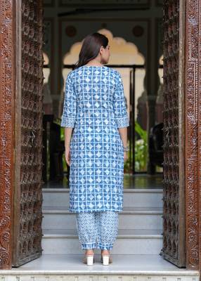 Blue cotton printed kurti 2