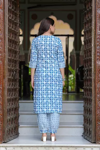 Blue cotton printed kurti