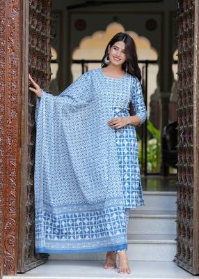 Blue cotton printed kurti 3
