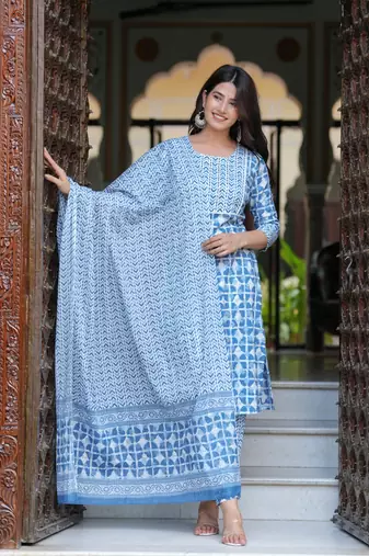 Blue cotton printed kurti