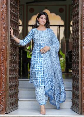 Blue cotton printed kurti 4