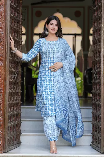 Blue cotton printed kurti