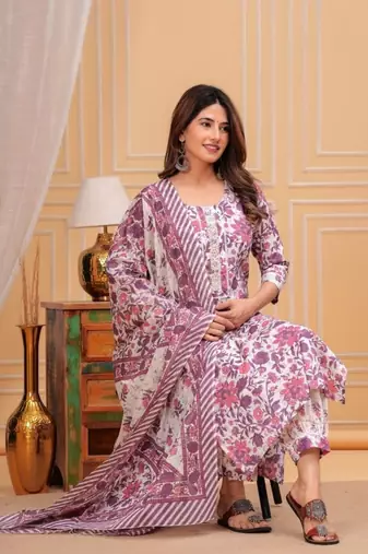 Pink cotton printed kurti