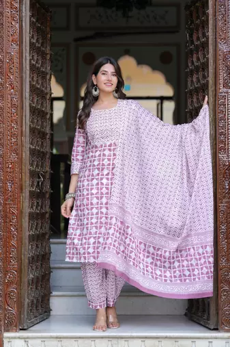 Pink cotton printed kurti