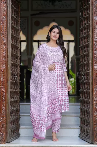 Pink cotton printed kurti