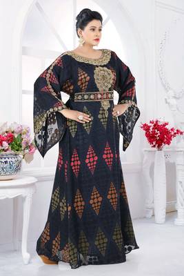 Moroccan Kaftan Dress Arabic Abaya Maxi Hand Beaded Caftan Farasha Floor Length Party Wear Wedding Gown 2