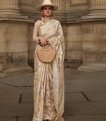 Cream organza saree with blouse for wedding