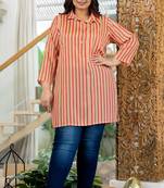 Pink striped poly silk plus size kurta (set of 1)