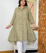 Green floral printed plus size cotton kurta (set of 1)