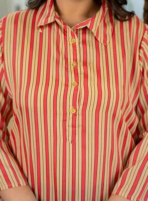 Pink striped poly silk plus size kurta (set of 1) 5
