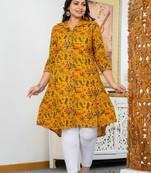 Yellow floral printed plus size cotton kurta (set of 1)
