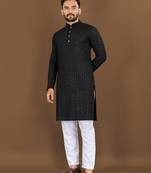 Black embroidered mandarin collar sequence thread work kurta