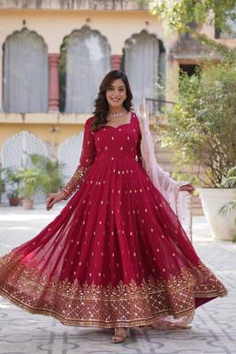 pink designer readymade long kurti  with Embroidery Zari Sequins-work 1