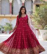 pink designer readymade long kurti  with Embroidery Zari Sequins-work