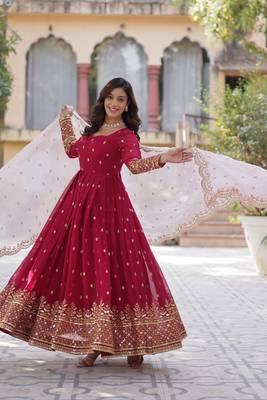 pink designer readymade long kurti  with Embroidery Zari Sequins-work 3