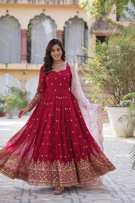 pink designer readymade long kurti  with Embroidery Zari Sequins-work 4