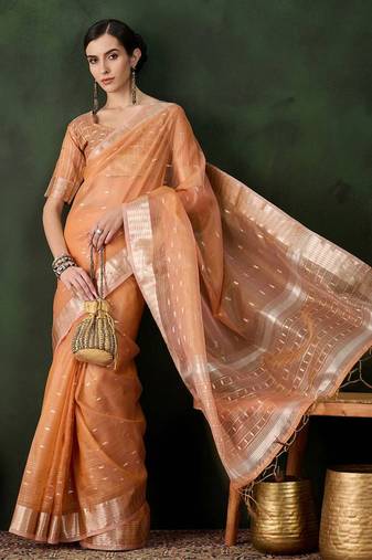 Peach cotton silk saree for festive occasion