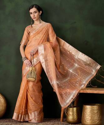 Peach cotton silk saree for festive occasion 1