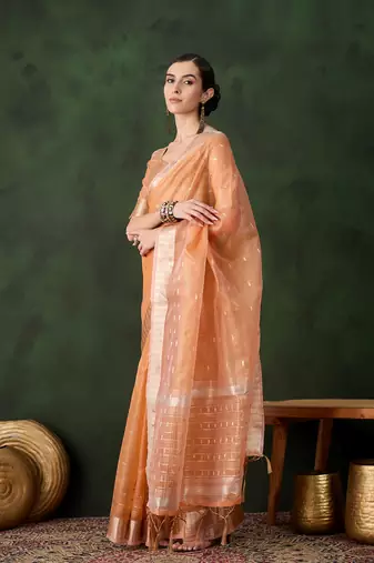 Peach cotton silk saree for festive occasion
