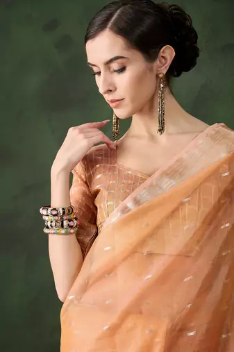 Peach cotton silk saree for festive occasion