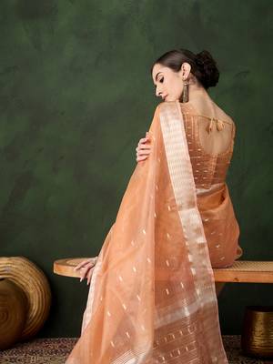 Peach cotton silk saree for festive occasion 6