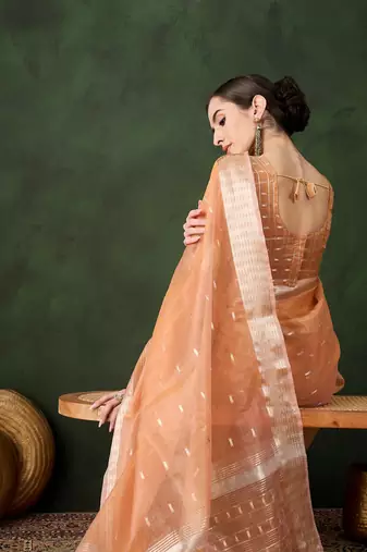 Peach cotton silk saree for festive occasion