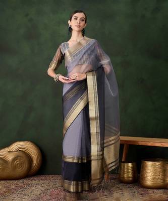 Grey cotton silk saree for women 2
