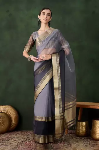 Grey cotton silk saree for women