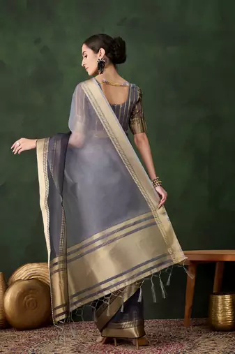 Grey cotton silk saree for women