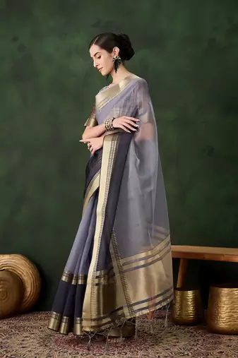 Grey cotton silk saree for women