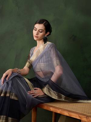 Grey cotton silk saree for women 6