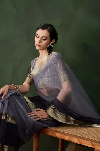 Grey cotton silk saree for women