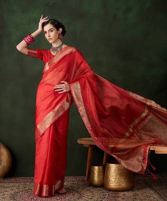 Red cotton-silk saree for festival 1
