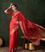 Red cotton-silk saree for festival