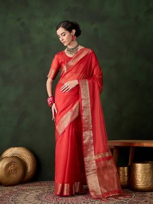 Red cotton-silk saree for festival 2