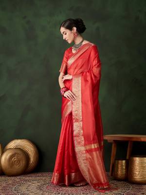 Red cotton-silk saree for festival 3