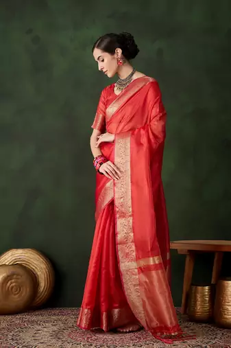 Red cotton-silk saree for festival