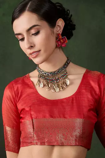 Red cotton-silk saree for festival
