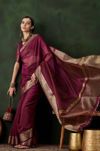 Plum cotton silk saree for women