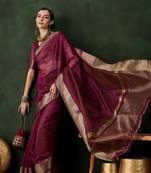 Plum cotton silk saree for women