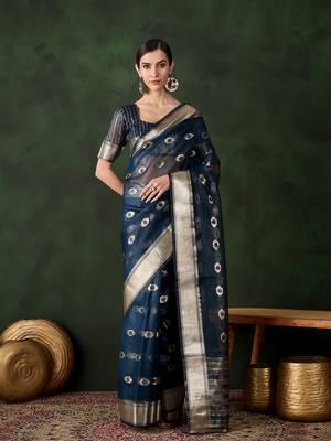 Navy blue cotton-silk saree for women 2