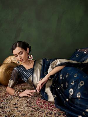 Navy blue cotton-silk saree for women 4