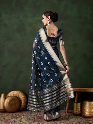 Navy blue cotton-silk saree for women 5