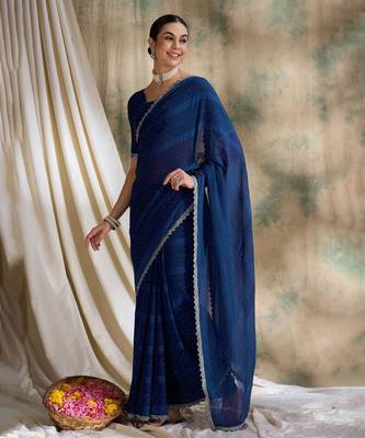 Navy blue glitter georgette saree for women 1