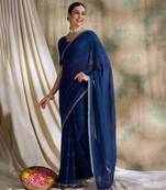 Navy blue glitter georgette saree for women