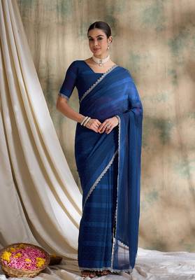 Navy blue glitter georgette saree for women 2