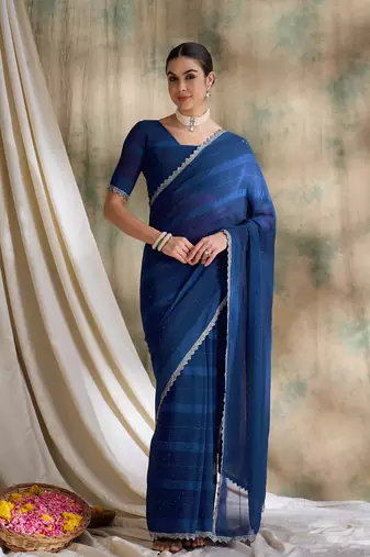 Navy blue glitter georgette saree for women